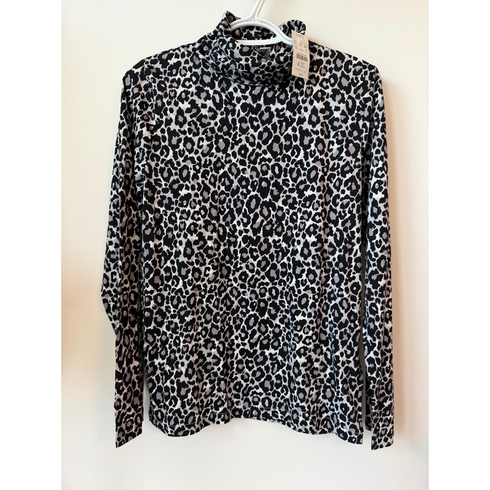 J. Crew Leopard Print Turtleneck Top Gray Black Animal Print BB750 Mens Size M